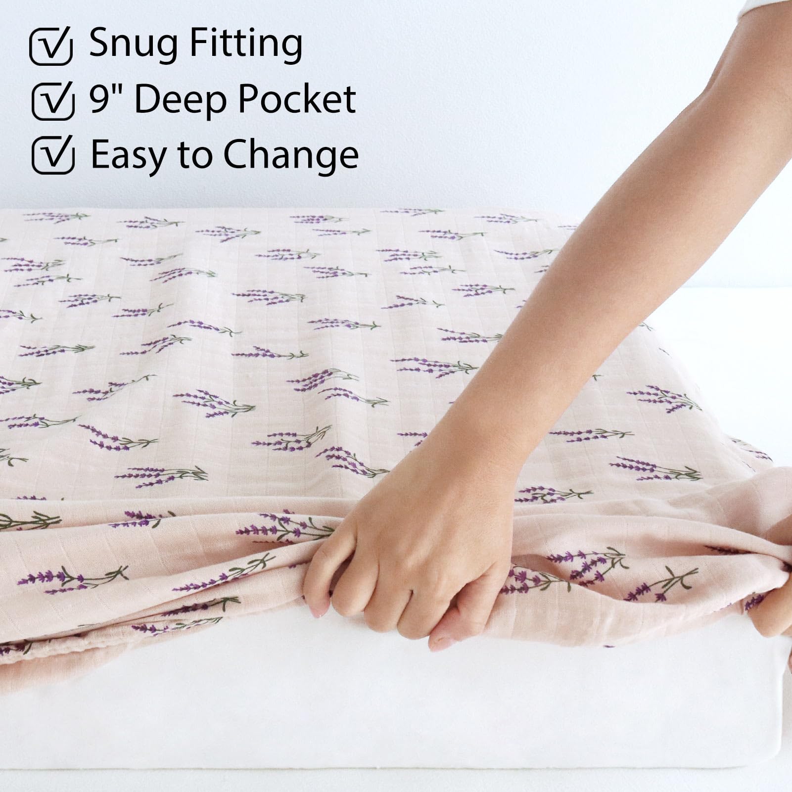 LifeTree muslin fitted sheet elastic band wrap—keeps sheet snug around mattress.