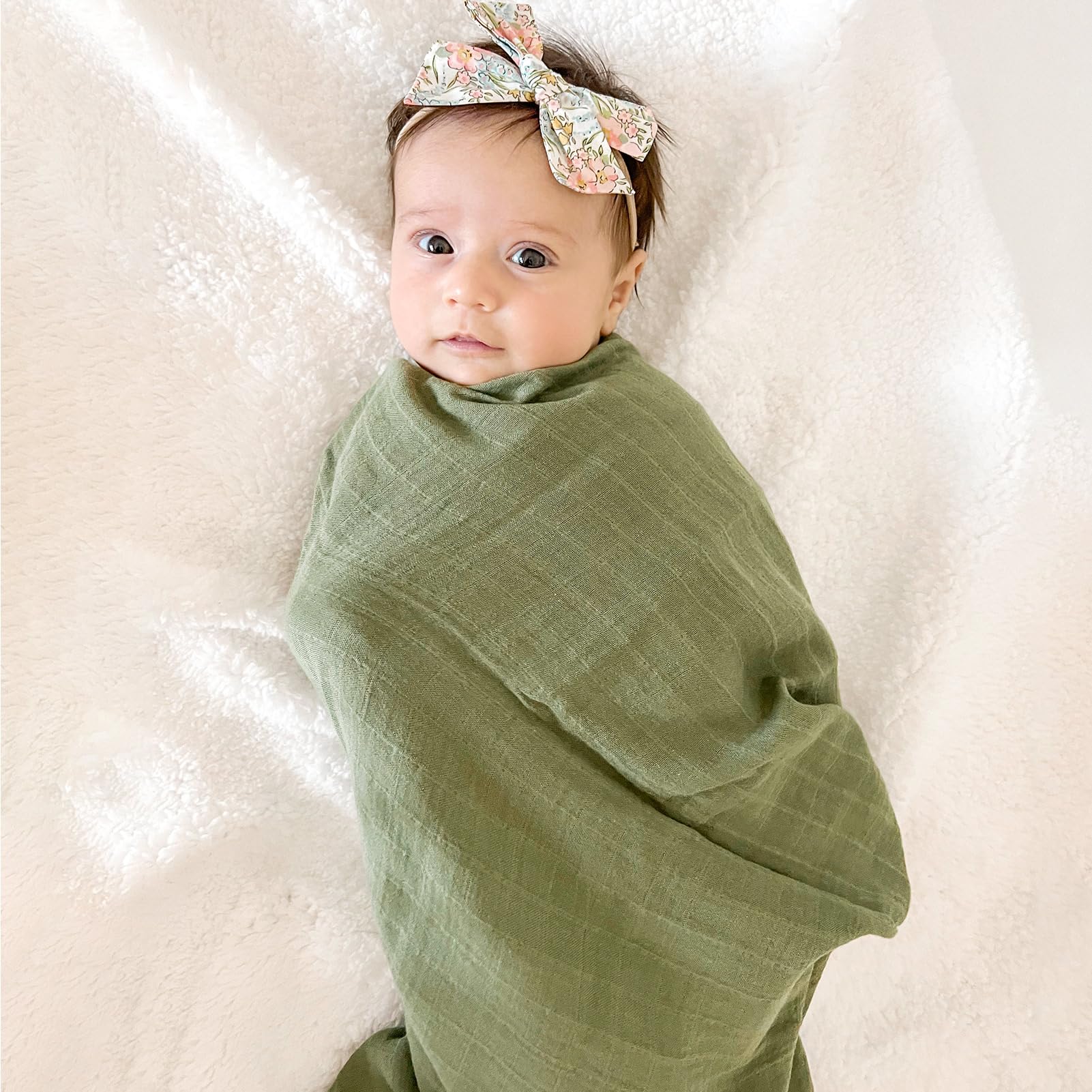 LifeTree 47x47 flat lay shows large size for swaddling and lounging.