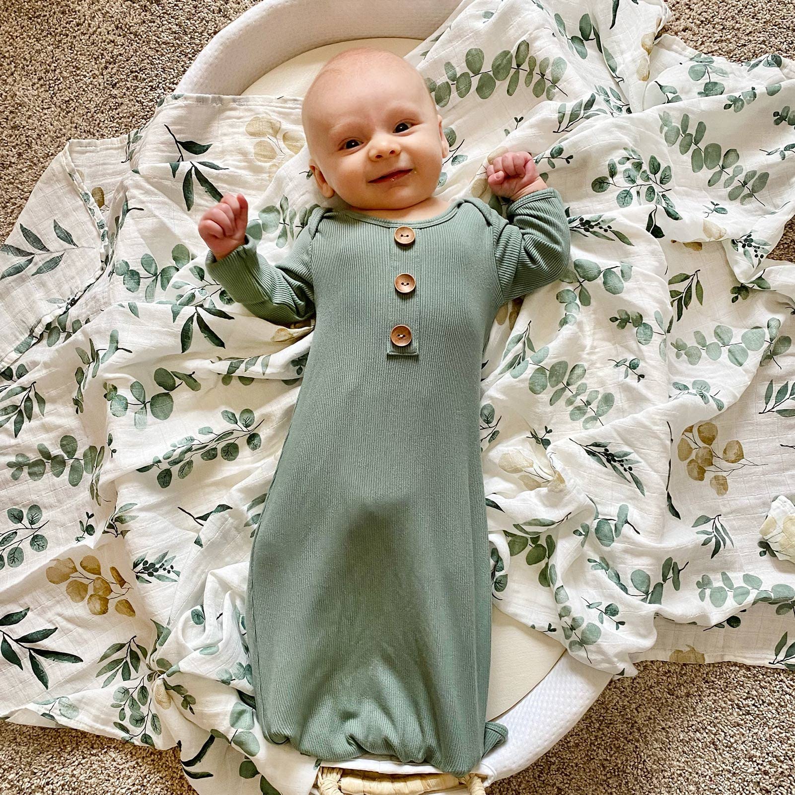 LifeTree 47x47 muslin swaddle blanket in sage for versatile wraps.