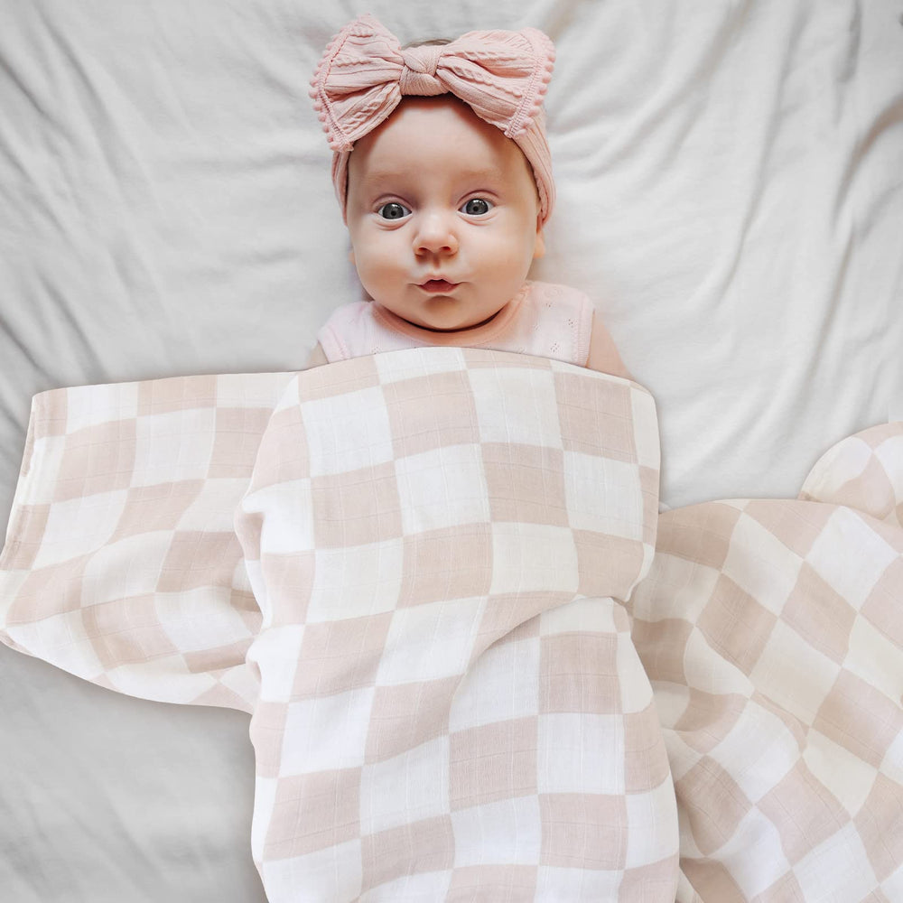 LifeTree Muslin Swaddle Blanket closeup fabric shows soft bamboo-cotton blend