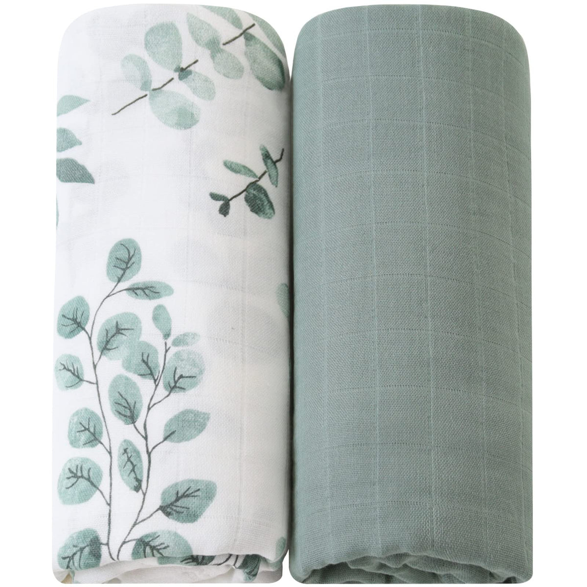 LifeTree muslin swaddle blanket with eucalyptus leaves for cozy, breathable wrap.