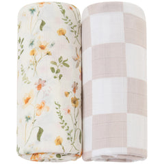 LifeTree Muslin Swaddle Blanket floral dusty pink; cozy wrap for baby comfort