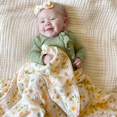 LifeTree Muslin Swaddle Blanket floral dusty pink; versatile pattern for photos