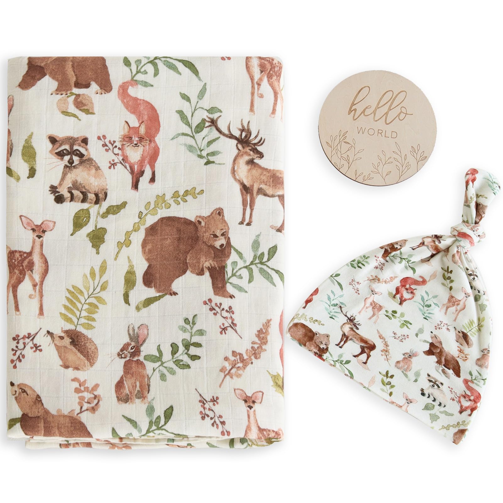LifeTree muslin swaddle blanket in woodland forest animals showing breathable fabric