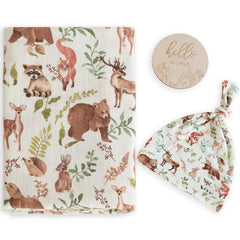 LifeTree muslin swaddle blanket in woodland forest animals showing breathable fabric