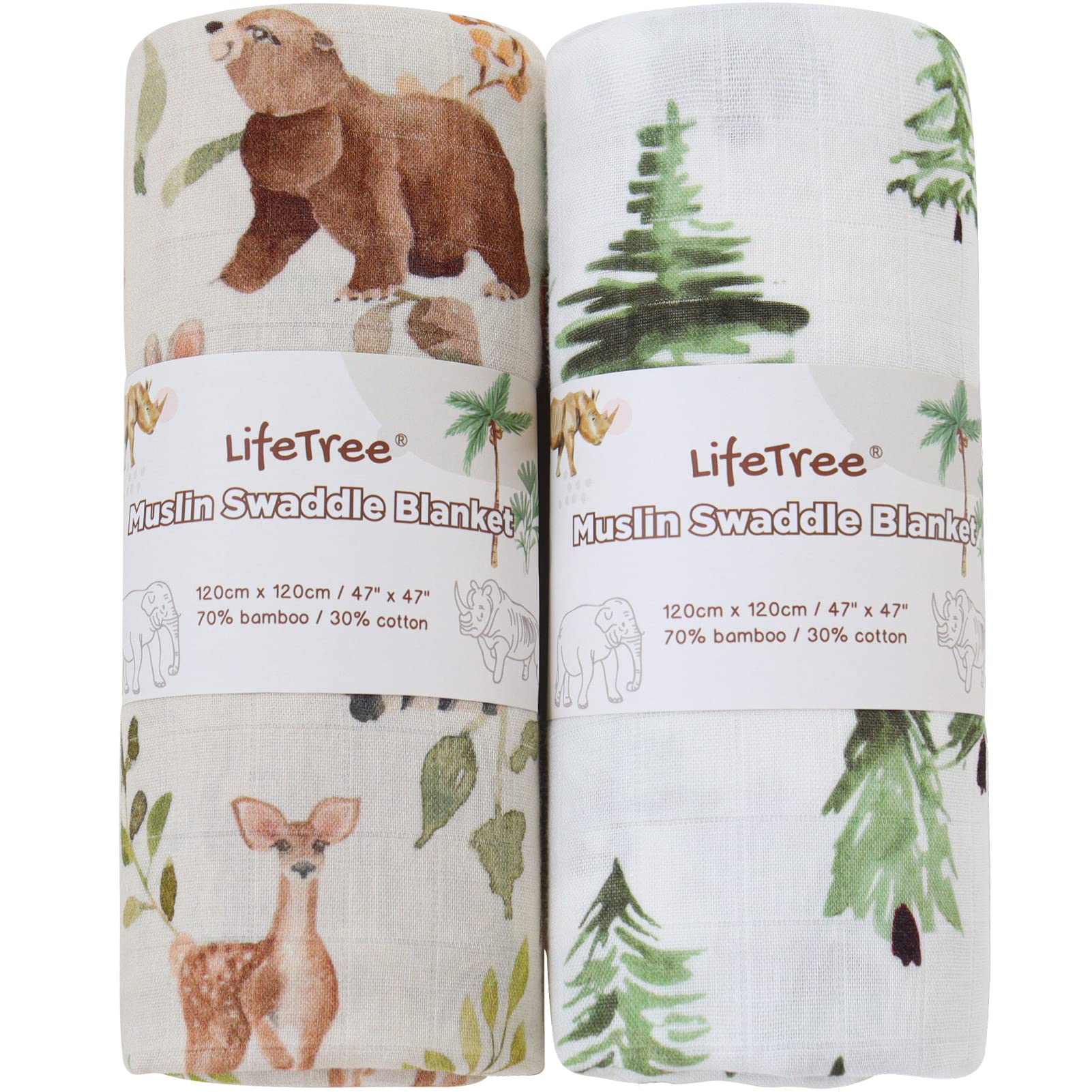 LifeTree muslin swaddle checkered pattern for breathable newborn comfort.