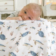 LifeTree muslin swaddle coral pattern shows gentle fabric ideal for daily swaddling.