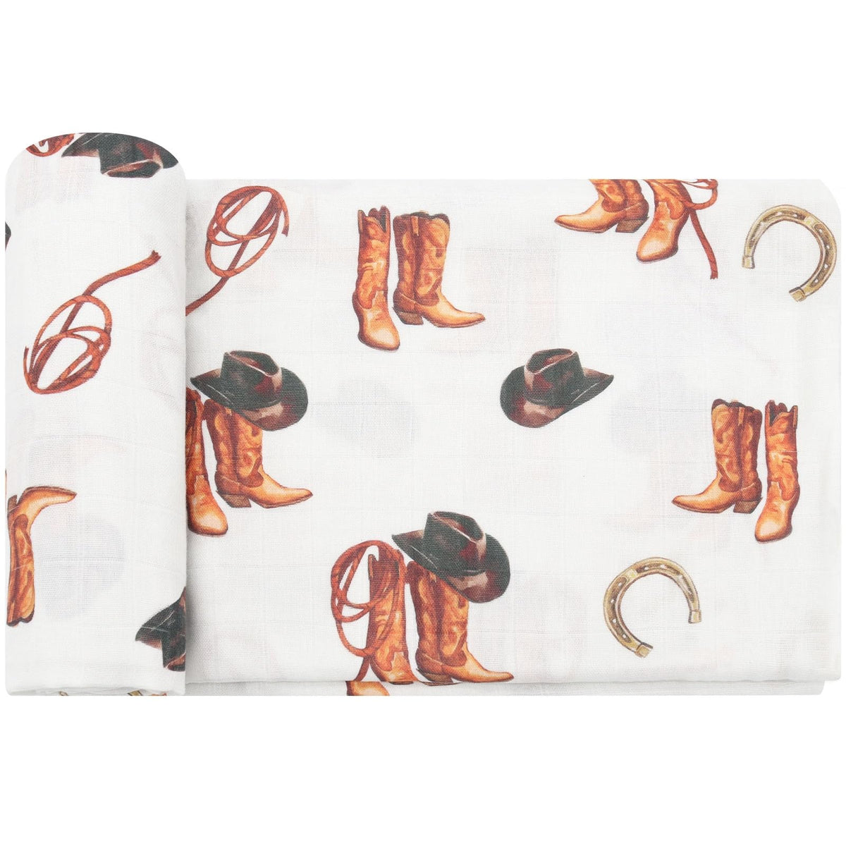 LifeTree muslin swaddle blanket cowboy boot print shows soft breathable fabric for gentle newborn comfort