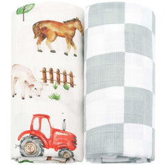 LifeTree muslin swaddle with farm animals design for gentle baby cuddles