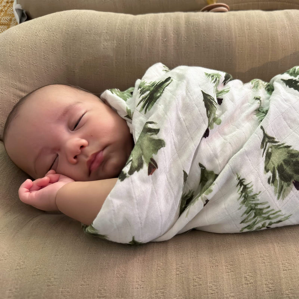 LifeTree muslin swaddle large blanket folded to show generous dimensions.