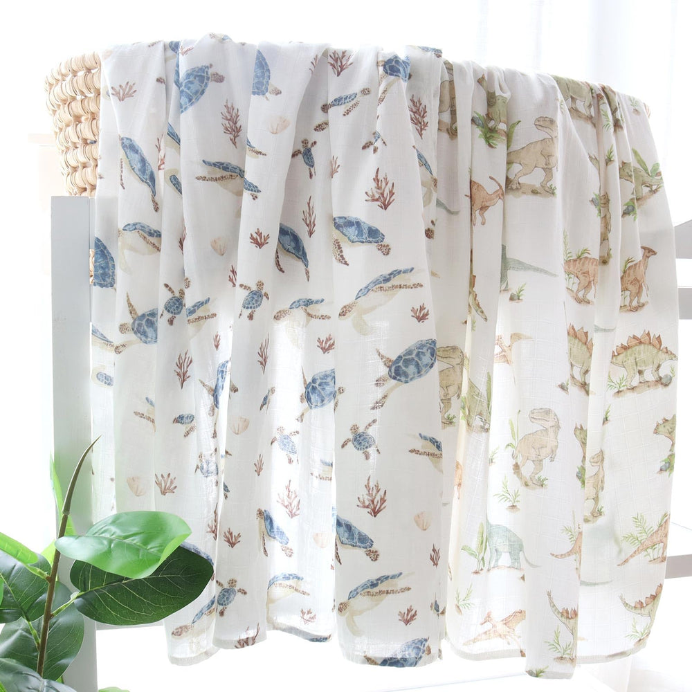 LifeTree muslin swaddle seashells print provides playful look and comfort