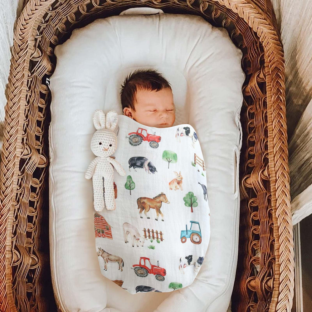 LifeTree swaddle close-up shows soft bamboo-cotton fabric for delicate skin