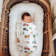LifeTree swaddle close-up shows soft bamboo-cotton fabric for delicate skin