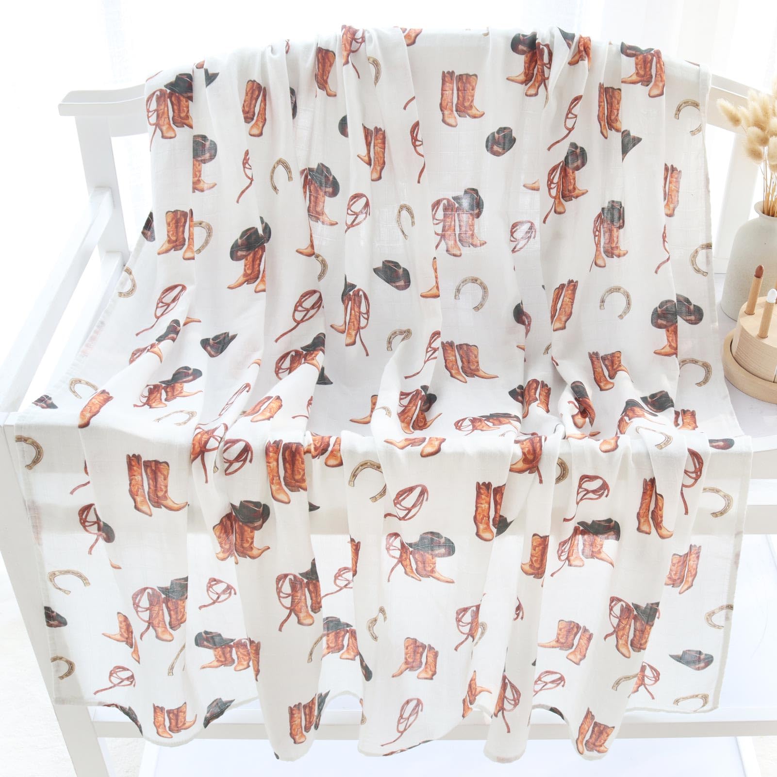 LifeTree muslin swaddle blanket care shot illustrates easy machine washing and durable daily use