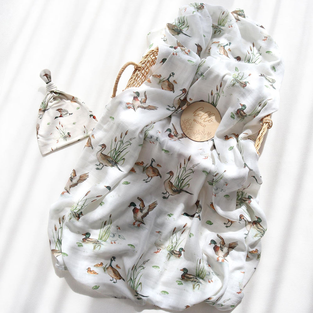 LifeTree newborn moments photo-ready in mallard duck print.