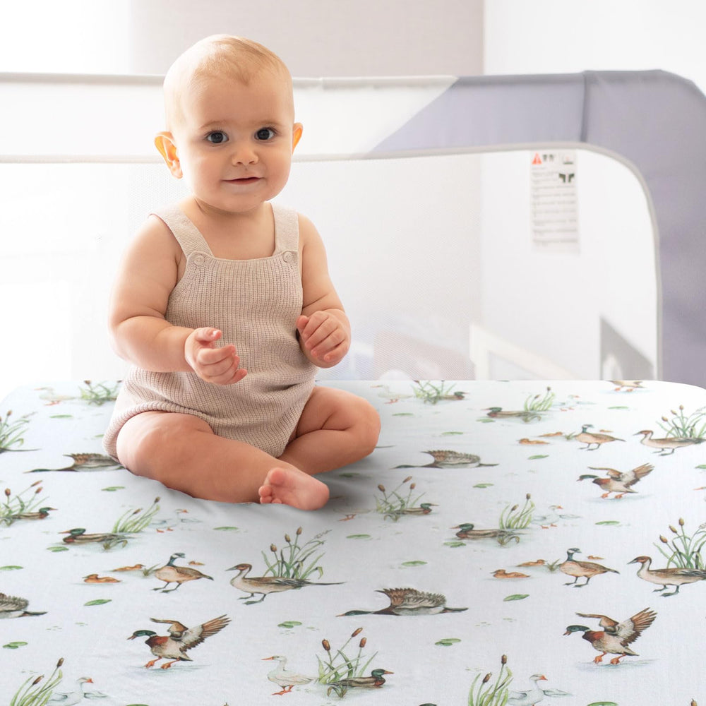 LifeTree sleep-friendly playard sheet ready for nursery or travel use.