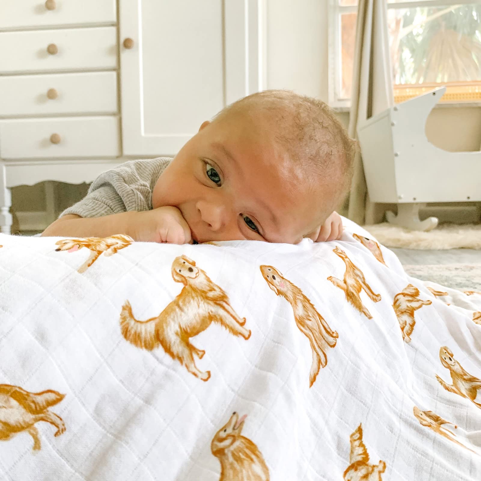 LifeTree muslin swaddle bamboo blend texture emphasizes breathable fabric and soft touch for safe sleep moments.