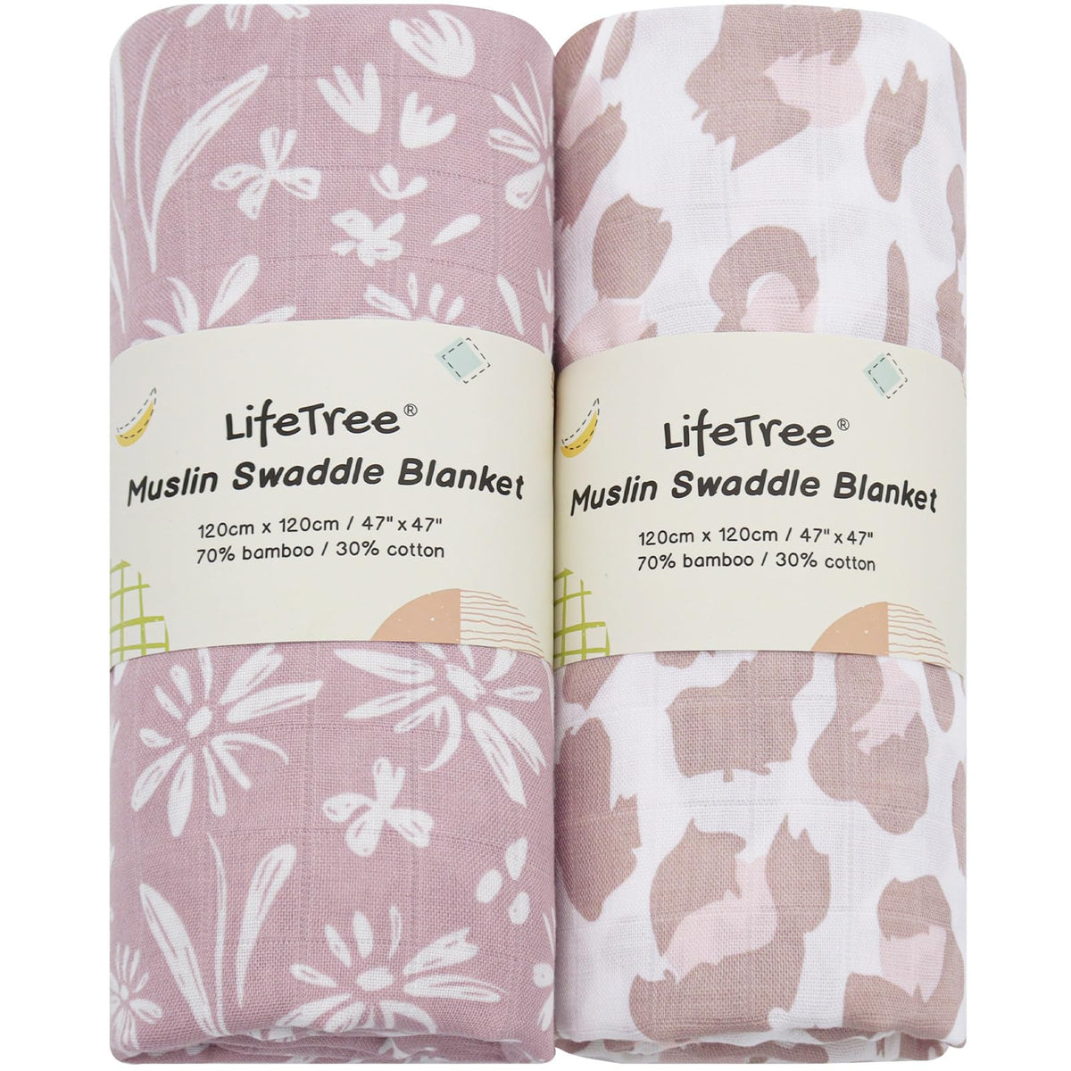 LifeTree swaddle blanket in purple flowers offers cozy newborn comfort.