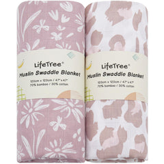 LifeTree swaddle blanket in purple flowers offers cozy newborn comfort.