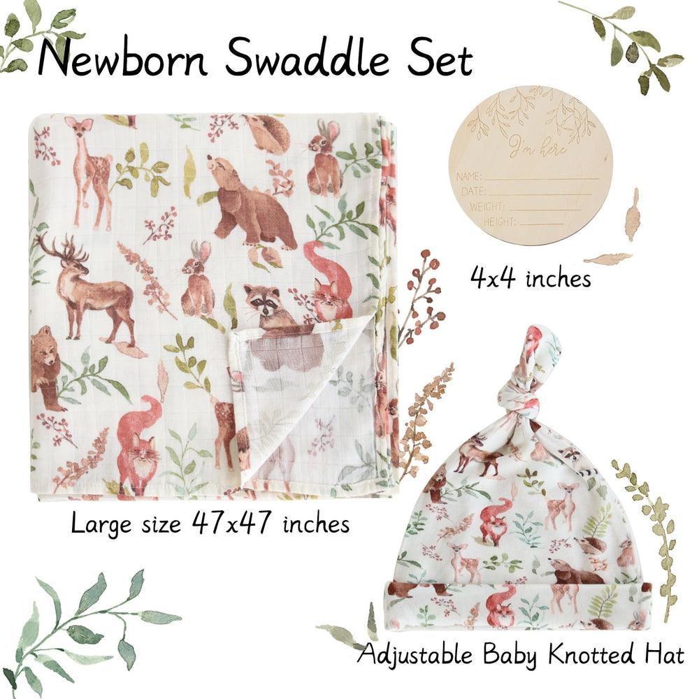 LifeTree swaddle with hat set features woodland design for baby comfort