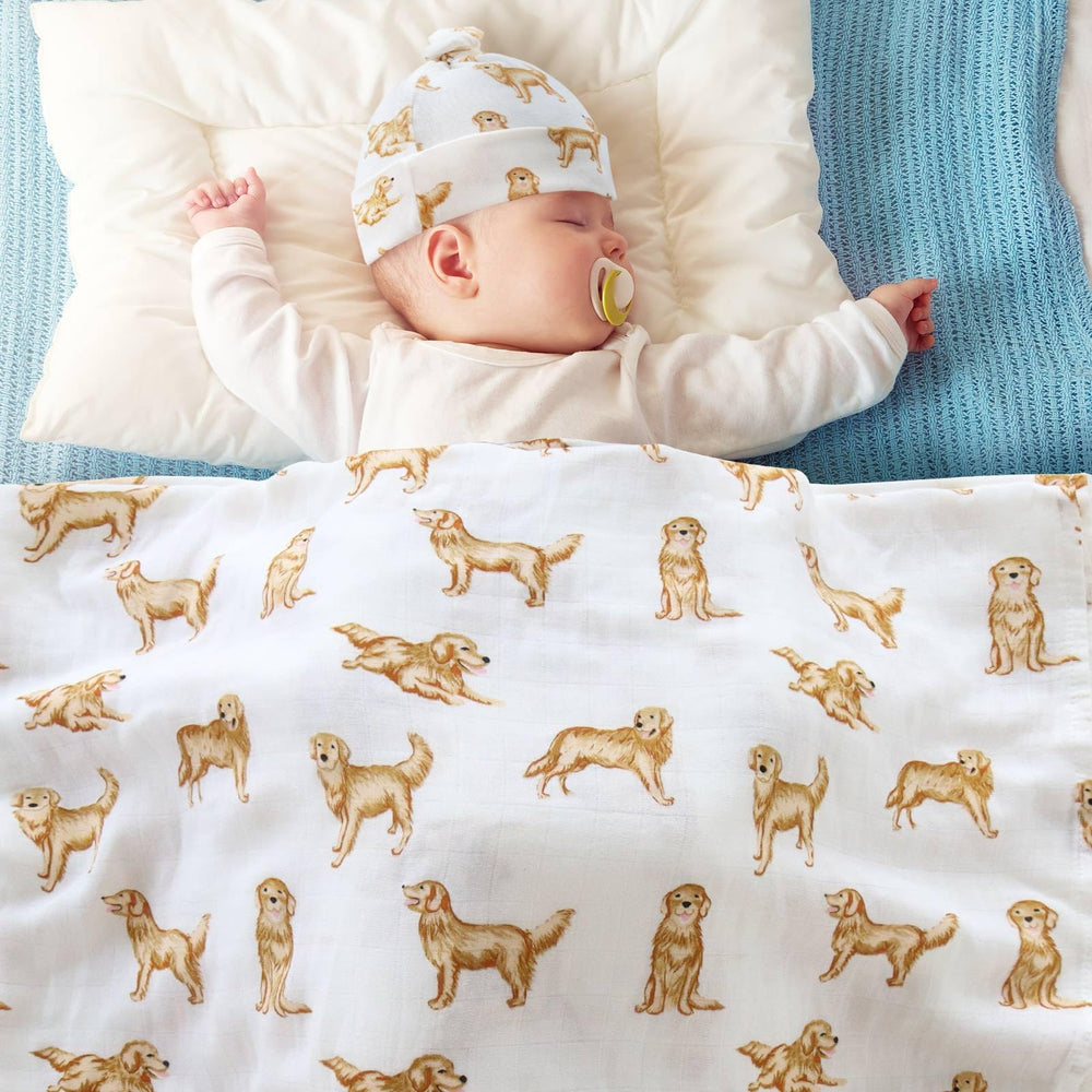 LifeTree swaddle set includes a soft modal hat for gentle newborn comfort.