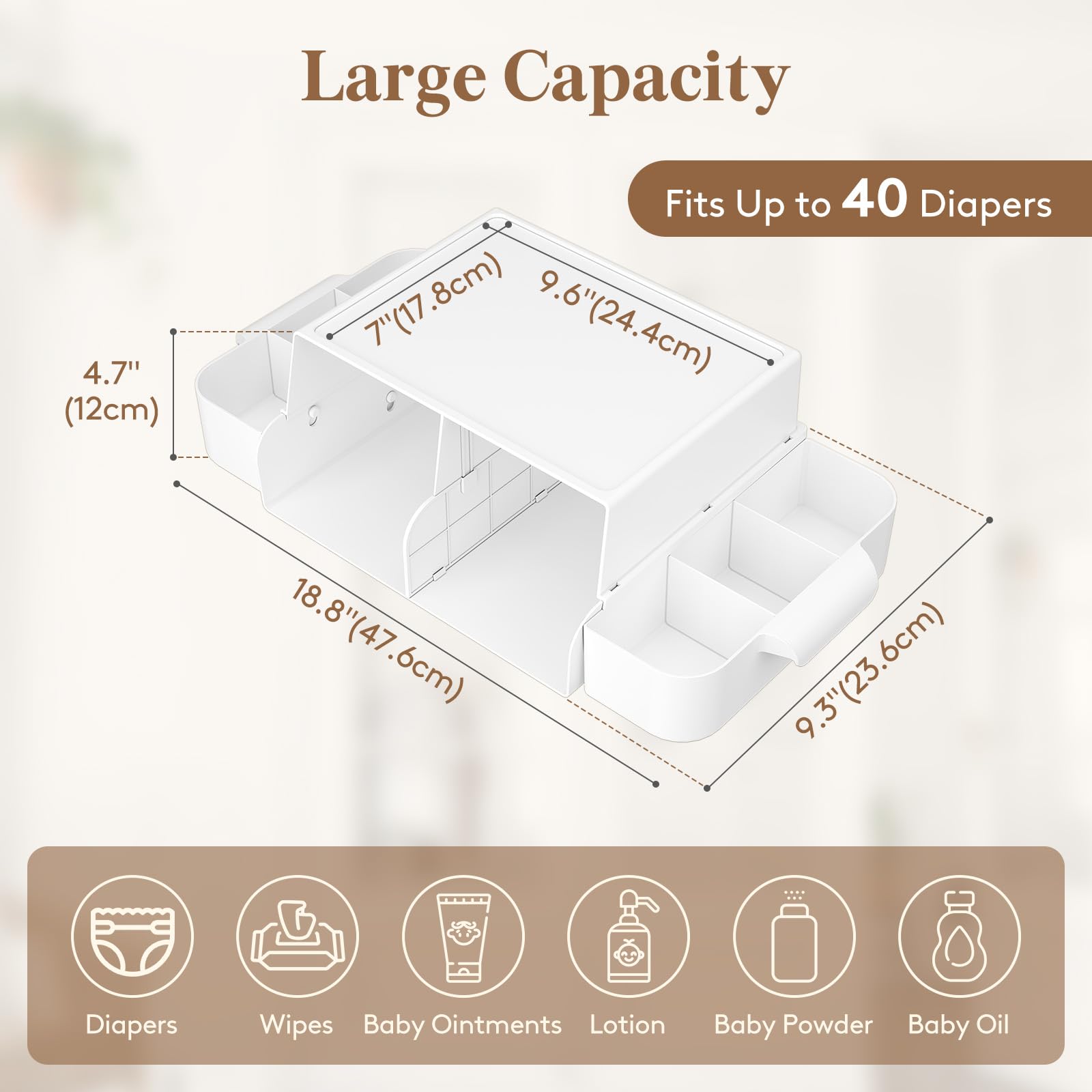 Lifewit baby diaper caddy ample capacity holds many diapers.