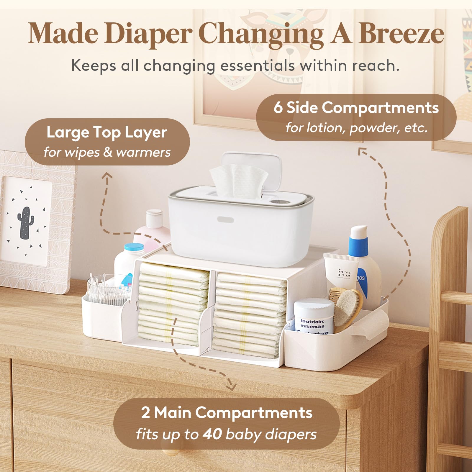 Lifewit diaper caddy upgraded handle design enables easy transport.