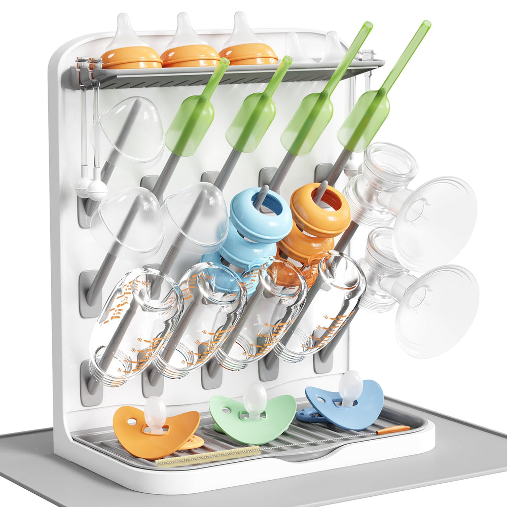 Lifewit large bottle-drying rack with vertical pegs supports organized bottles.