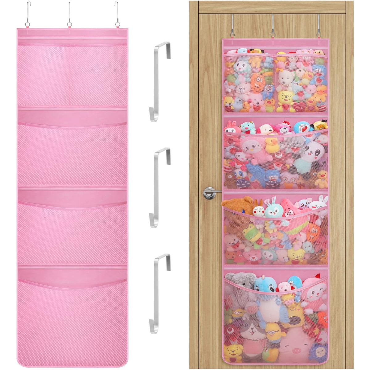 Lifewit stuffed-animal-storage door installation keeps plush toys neatly organized and saves space