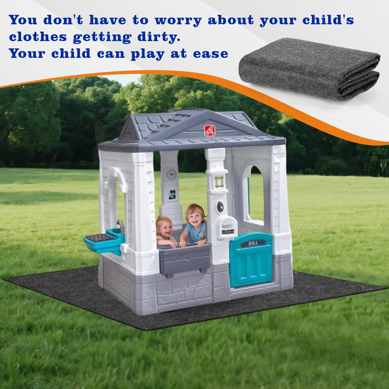 Ligebul outdoor playhouse mat shows waterproof PVC back staying in place.