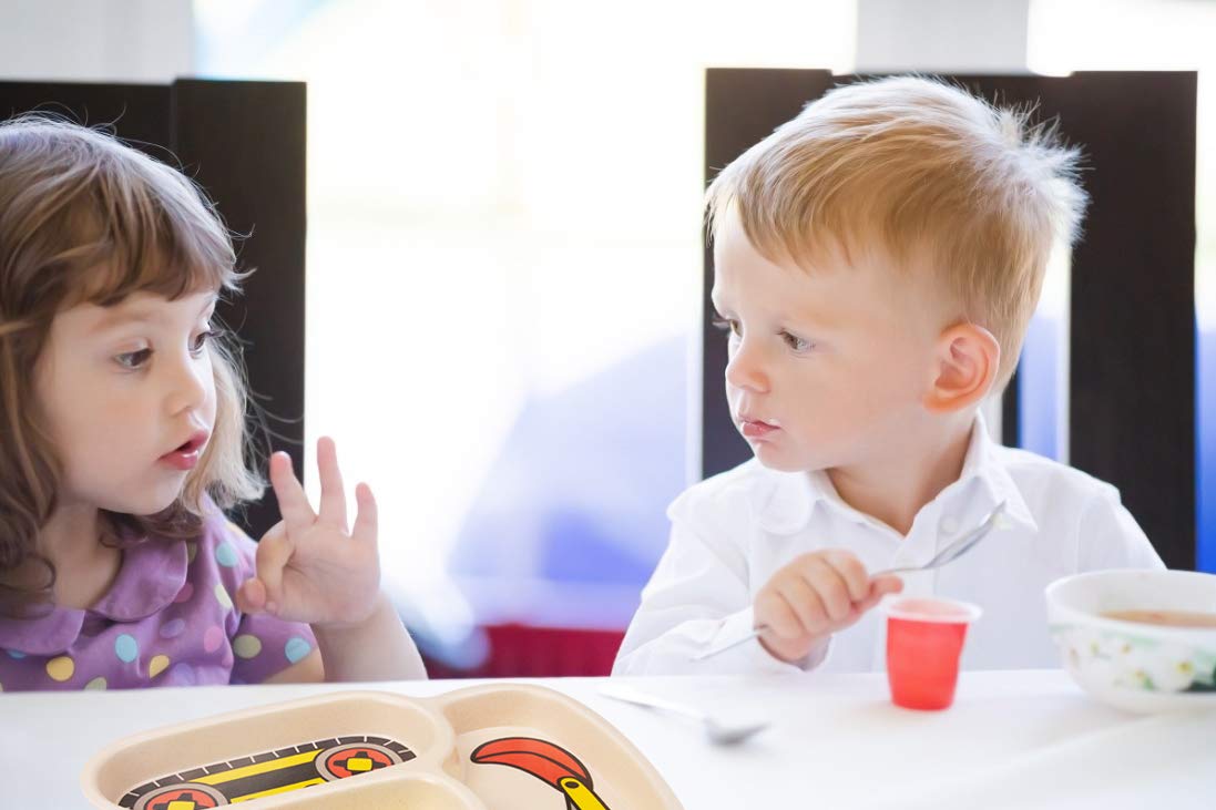 Lightening Kids Plates in use at mealtime supports easy food separation.