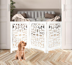 Lightnpro freestanding dog gate in living room demonstrates flexible indoor containment