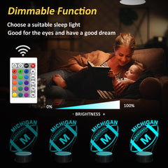 Lightzz 3D Football Michigan Night Light remote makes color changes easy for kids' rooms.