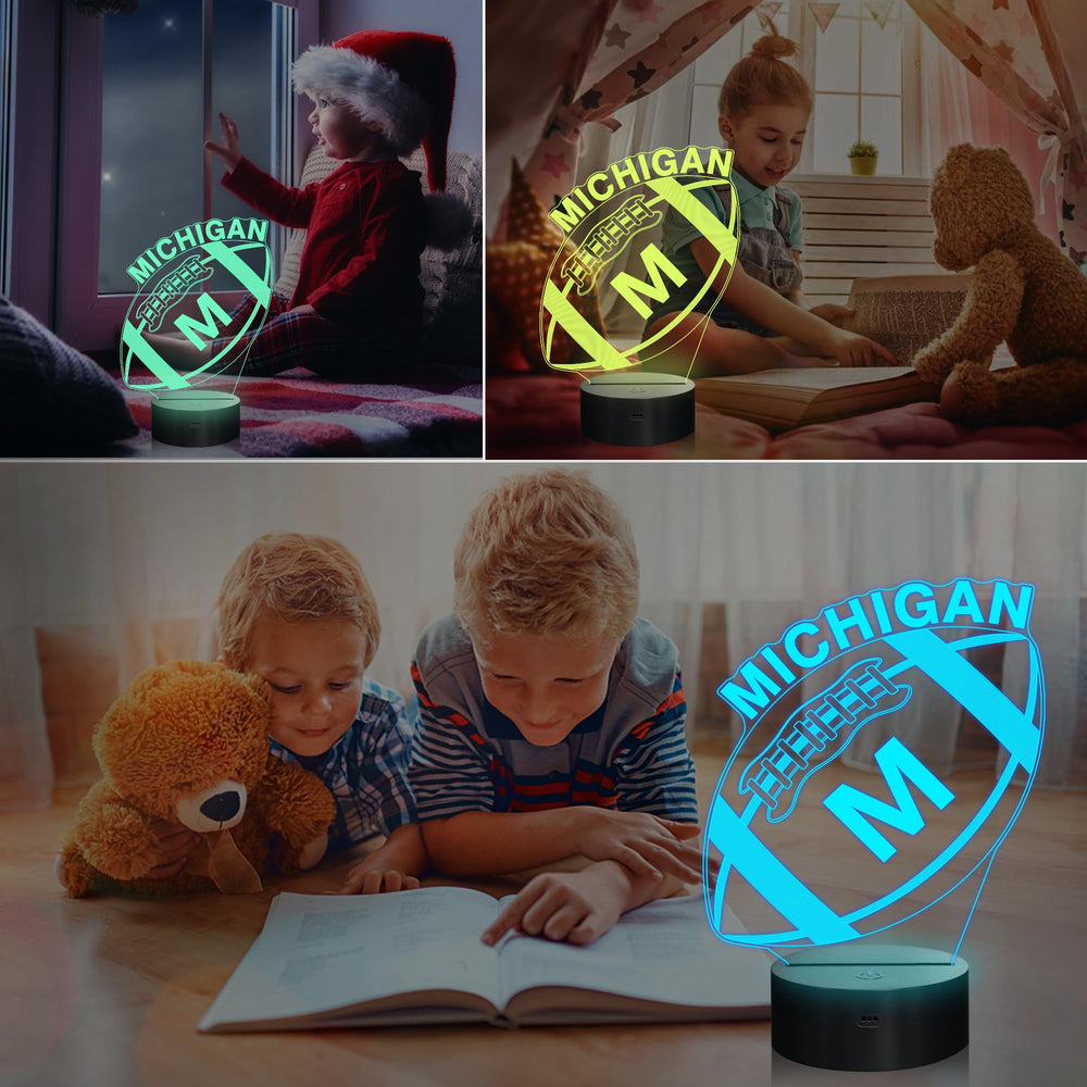 Lightzz 3D Football Michigan Night Light USB power offers flexible powering options for desks.