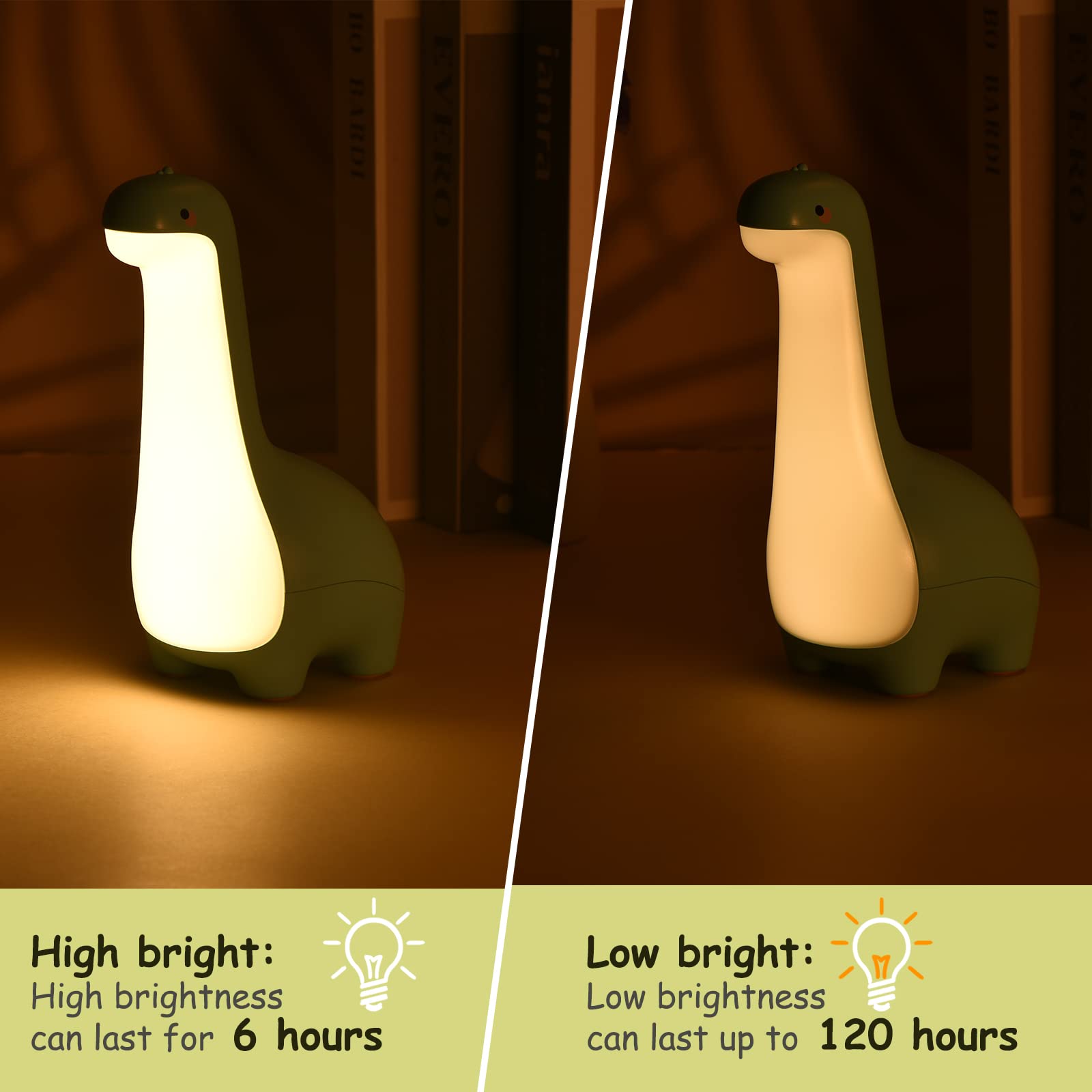 Ligitive dinosaur night light charging via USB; rechargeable convenience