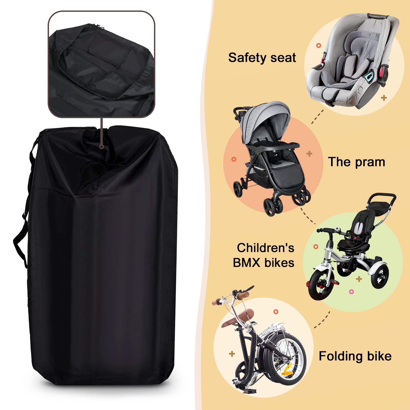 LIHAO stroller travel bag adjustable strap 46–90 cm for comfortable carrying.