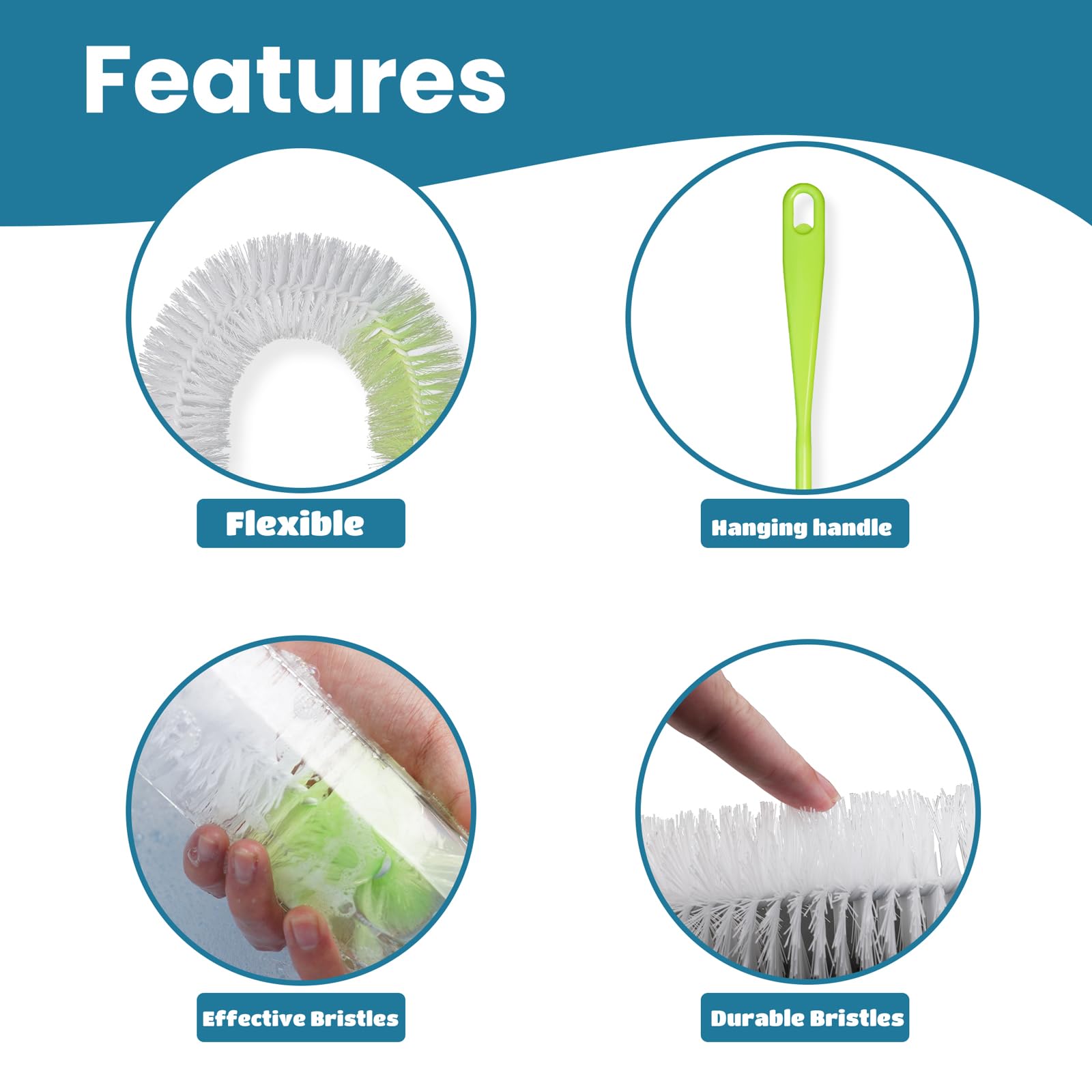 LiKee bottom-bristle design cleans bottle bottoms effectively