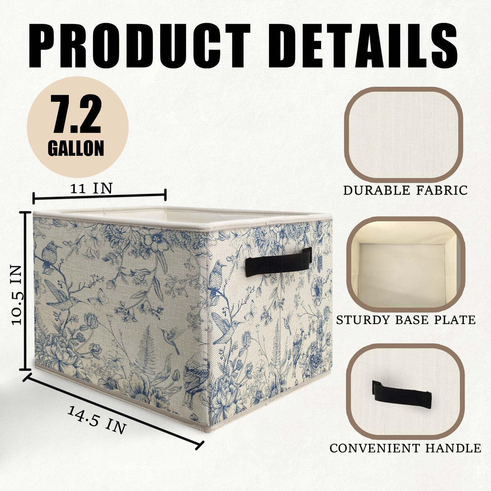 Likjad blue-white chinoiserie storage bin in a bedroom for flexible organization of toys or clothes.