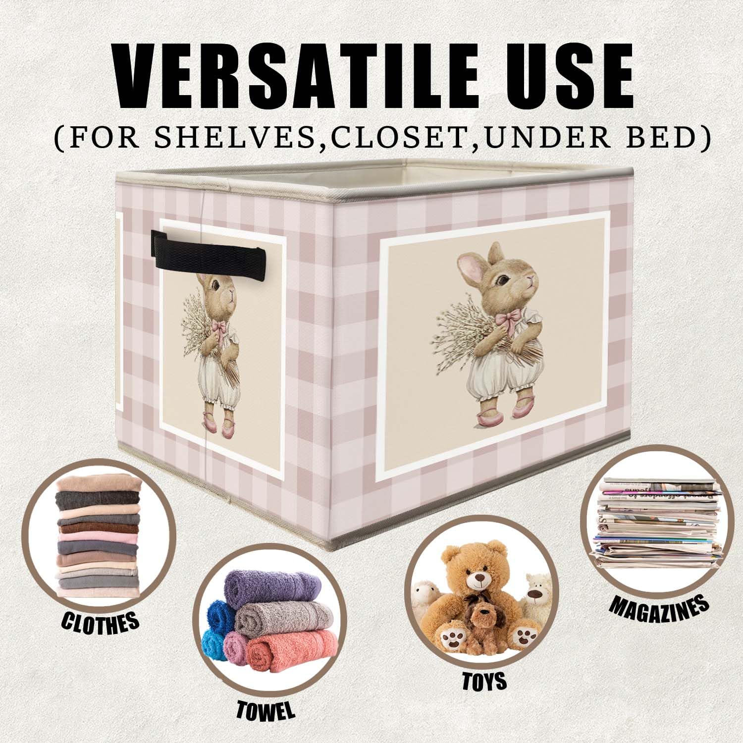 Likjad Bunny Nursery Storage Bin folded for compact storage in a closet or shelf.
