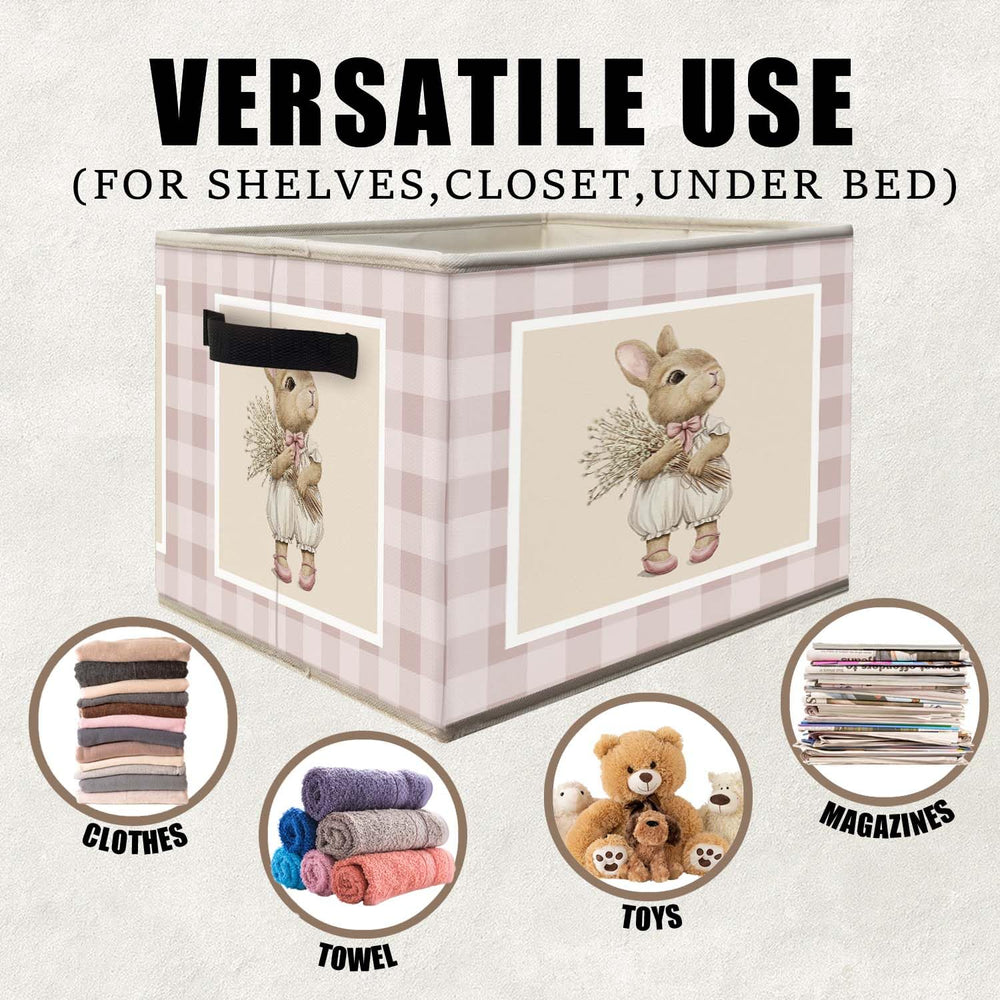 Likjad Bunny Nursery Storage Bin folded for compact storage in a closet or shelf.