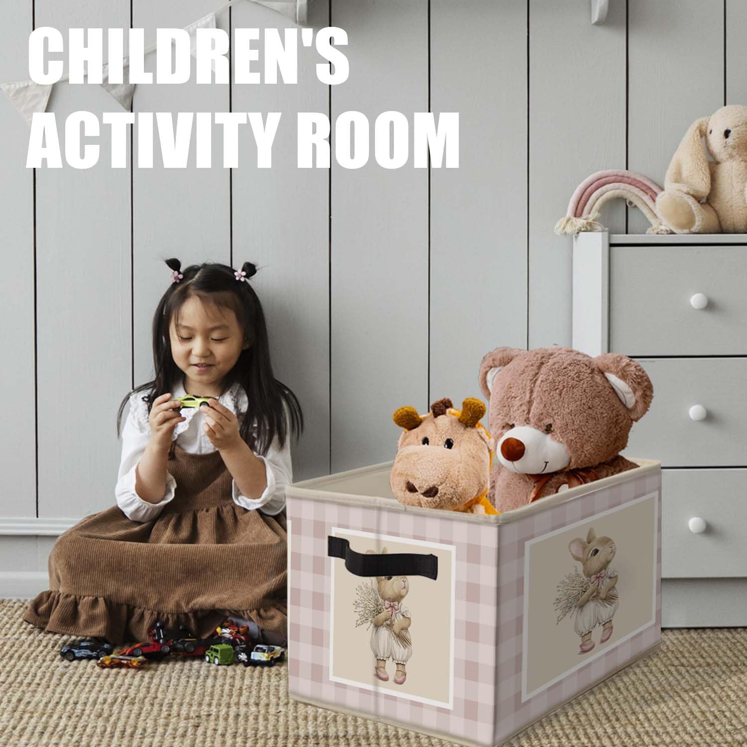 Likjad Bunny Storage Bin used in dorm room for compact clothing and supplies.