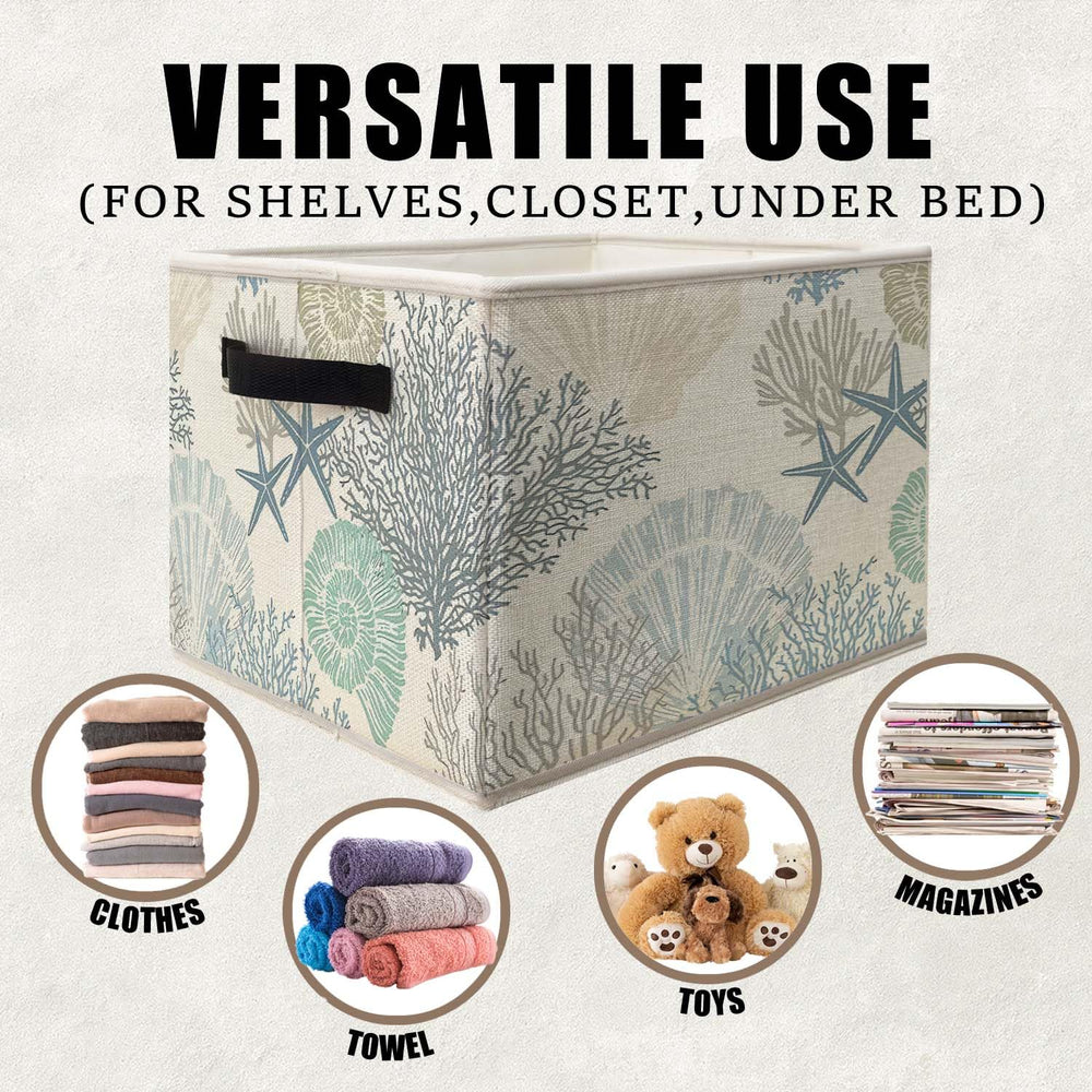 Likjad coastal beach storage bin coral seashell print decorative organization.