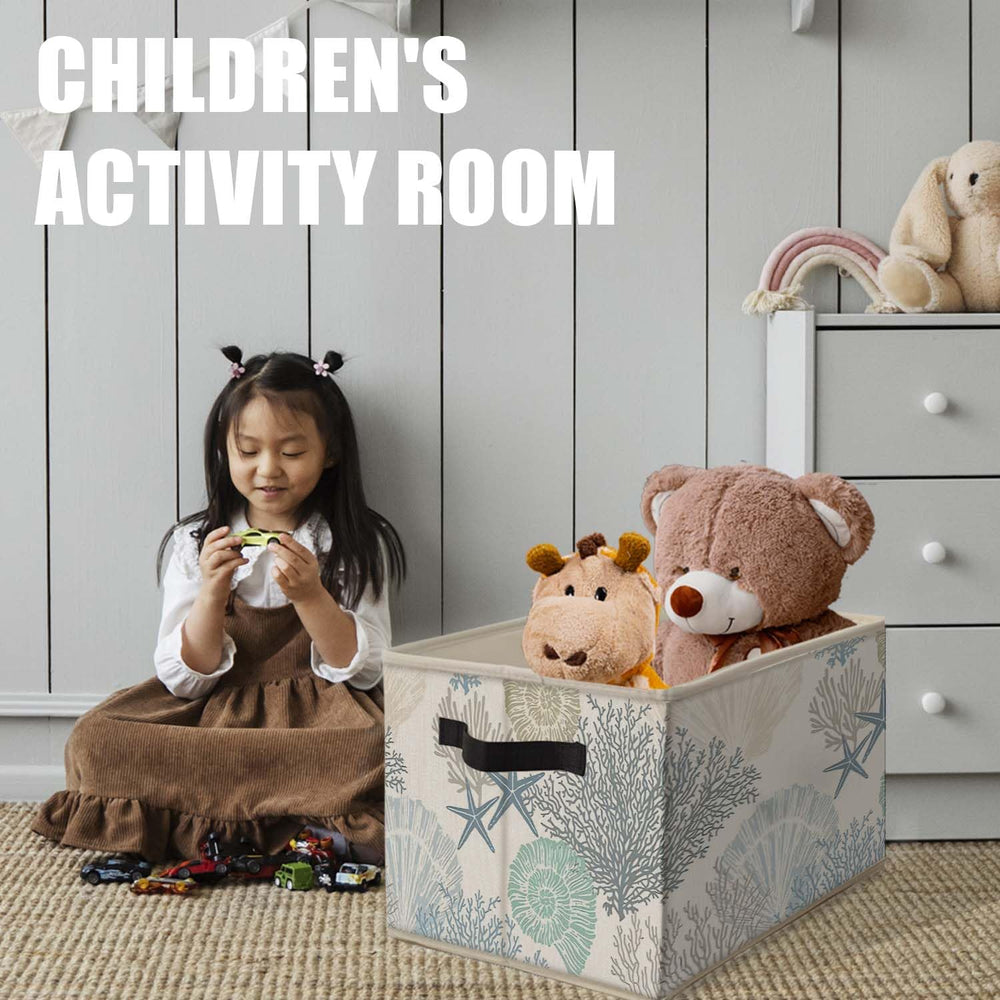 Likjad coastal storage bin on shelf ideal for toys and books.