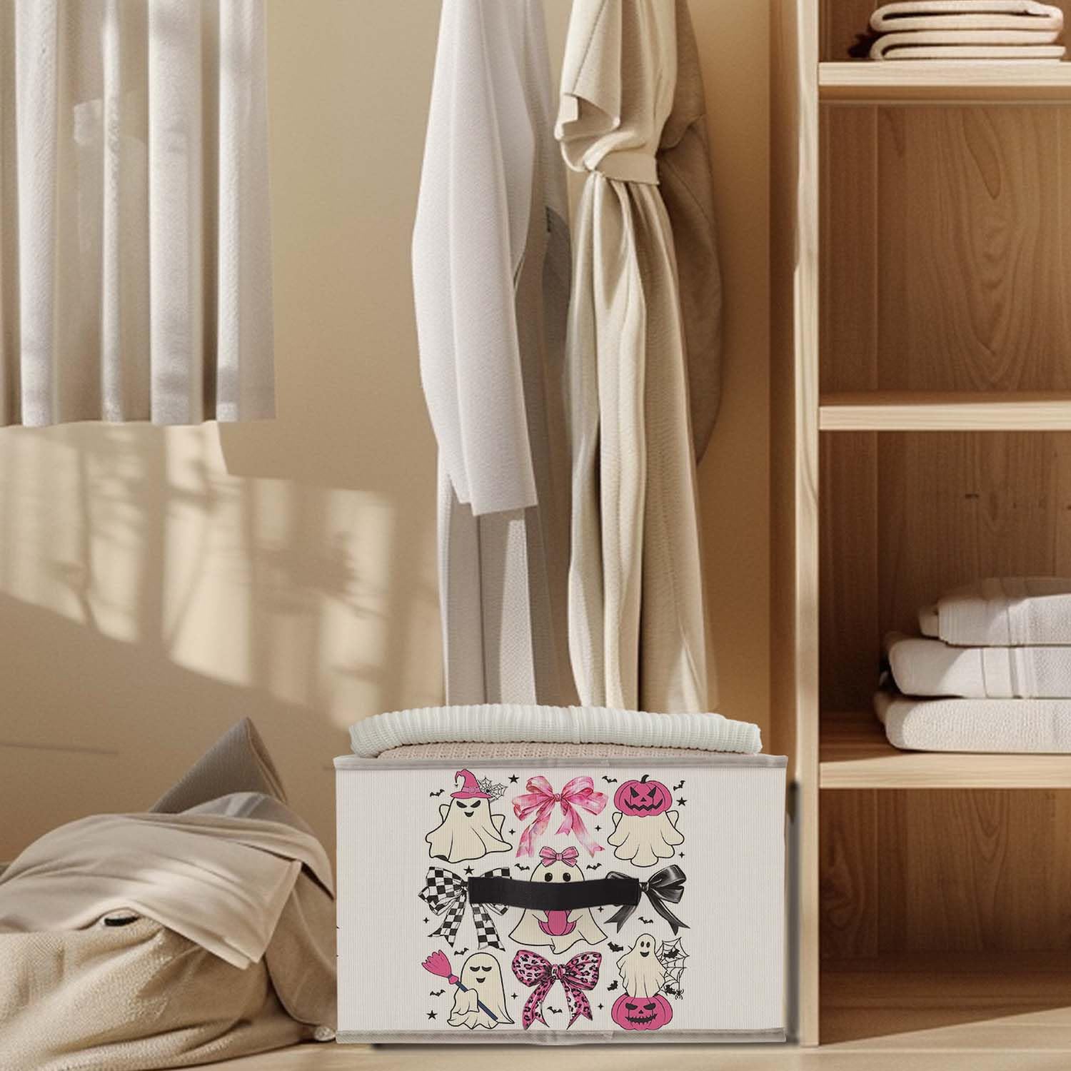 Likjad collapsible fabric storage bin folds flat for easy packing and space saving.