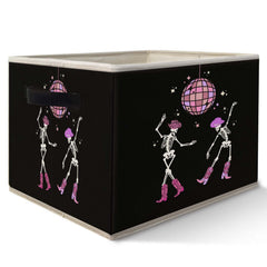 Likjad hot pink preppy skeleton storage bin on bedroom shelf for easy organization.