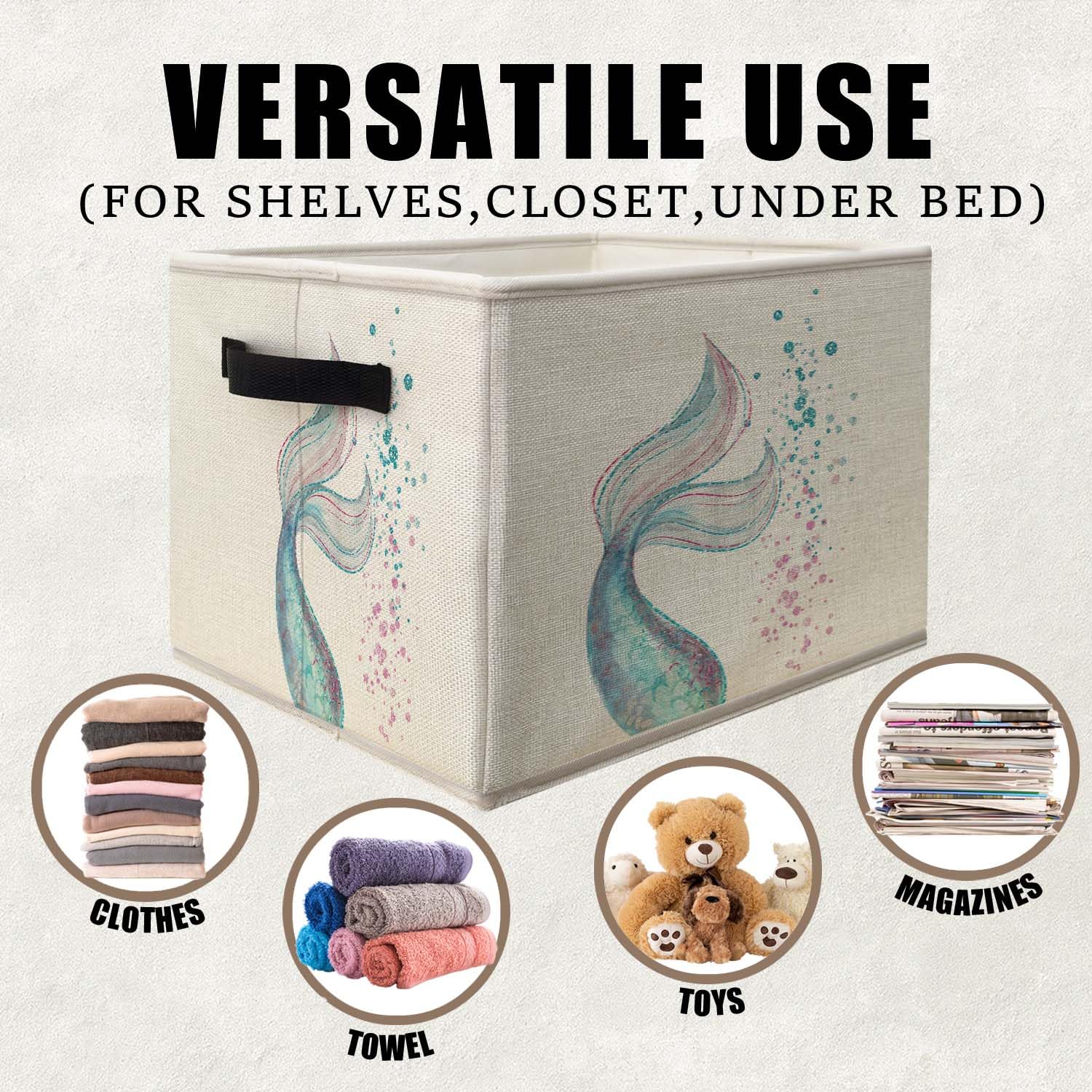 Likjad Ocean Mermaid Storage Bin open-top for quick access to toys and clothes.