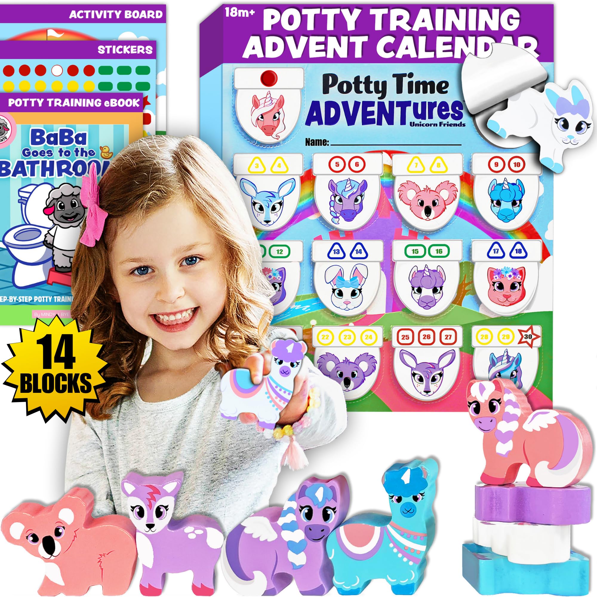 LIL ADVENTS 14pc unicorn blocks for stacking and fine motor skill development.