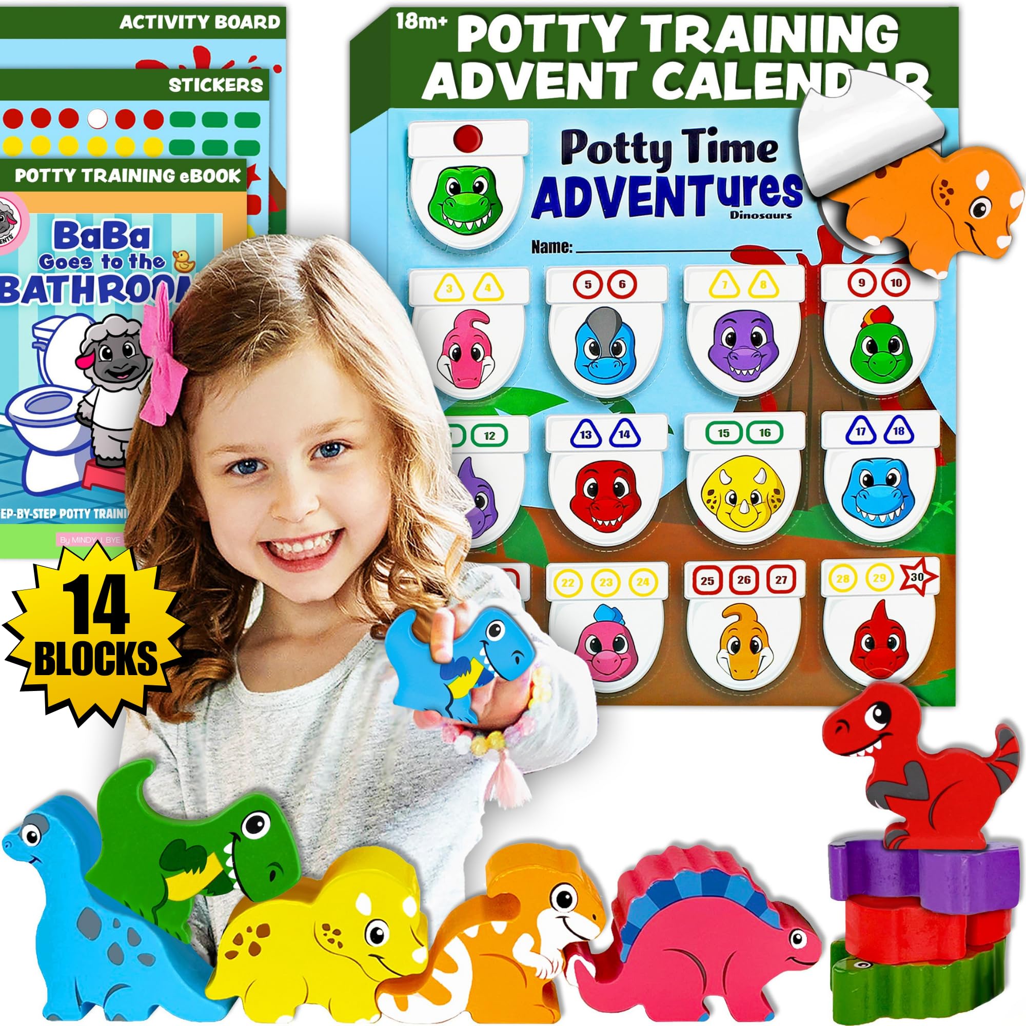 LIL ADVENTS dinosaur blocks set assembled for open-ended stacking to build focus
