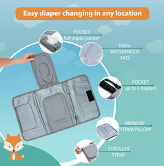 Lil Fox changing pad memory foam head pillow adds gentle support during changes.
