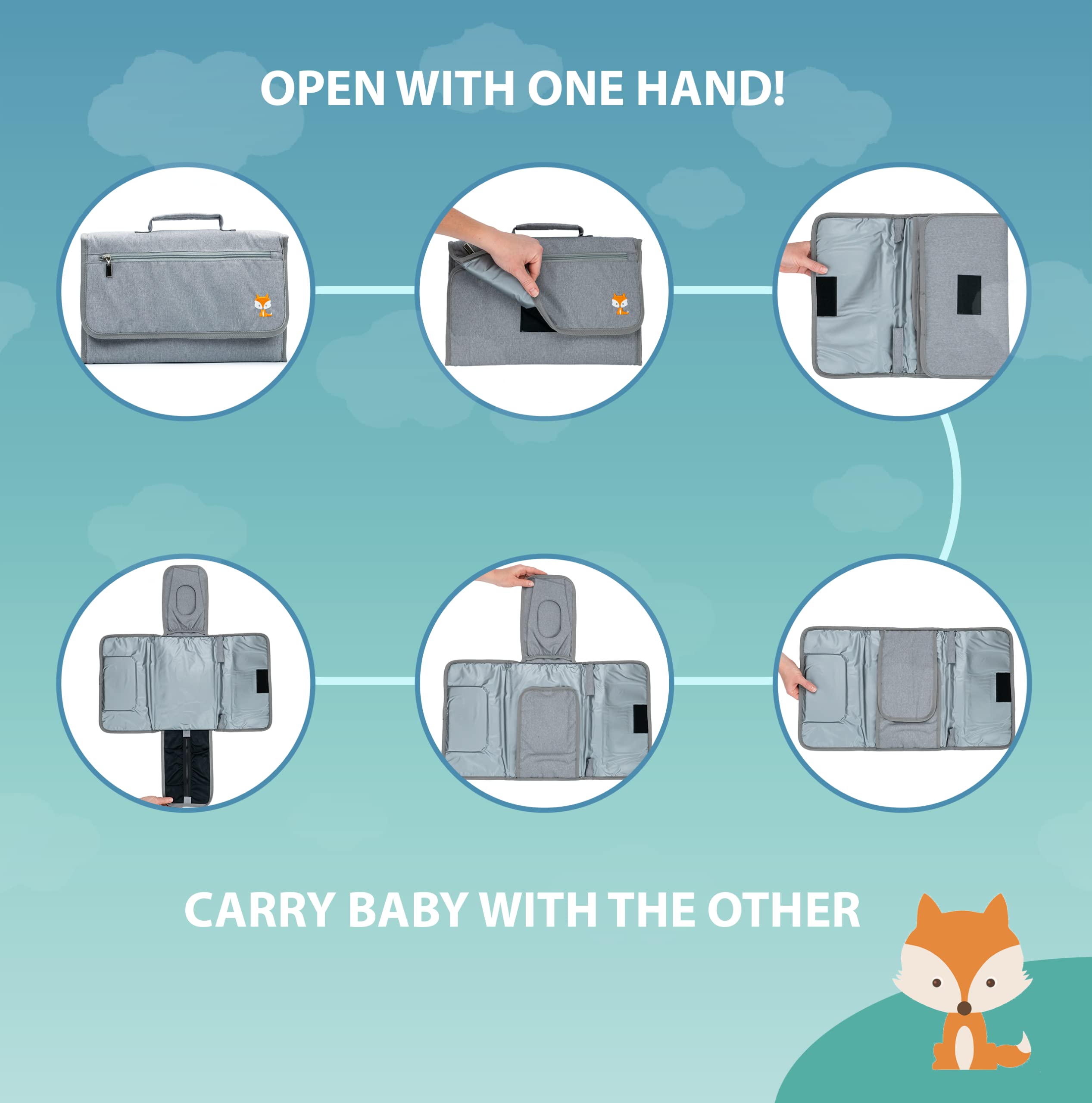 Lil Fox changing pad waterproof exterior and wipe-clean interior for easy maintenance.